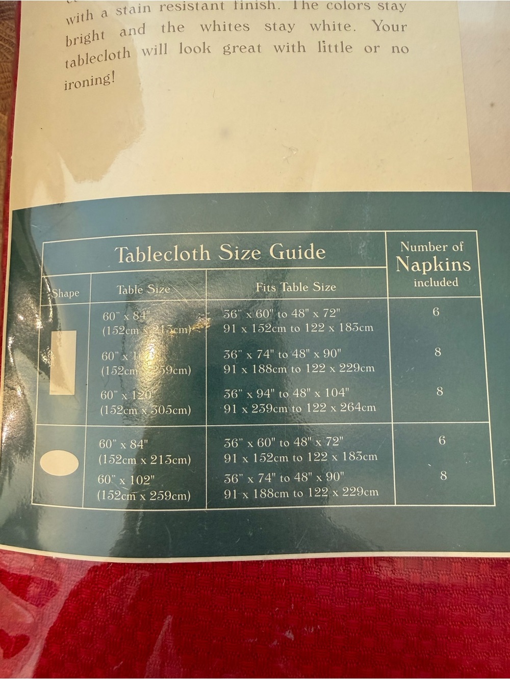 Entertaining Tablecloth Set with 8 Napkins — Red - Picture 3 of 4